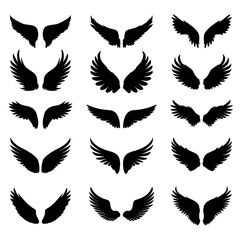 A beautiful set of black wings vector illustration for a tattoo or decoration design