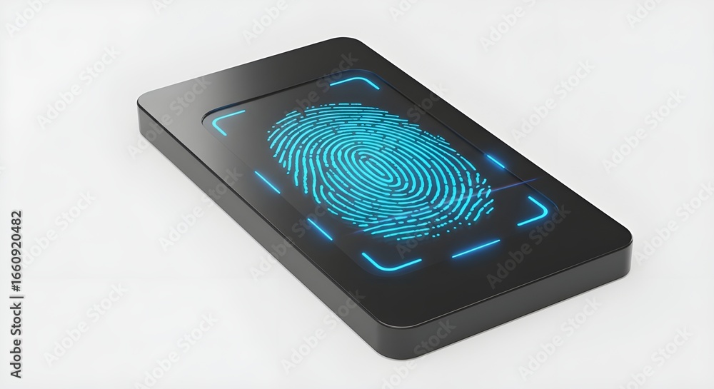 Poster fingerprint scan on a black device isolated on white background