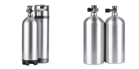 Silver Metal Cylinders On Transparent Background Detailing Pressure Valves and Industrial Design