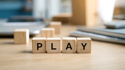 Play word on wooden blocks concept fun and creativity