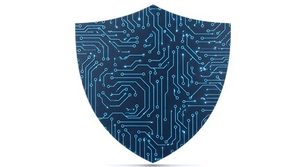 Blue circuit board shield for data protection on white background
