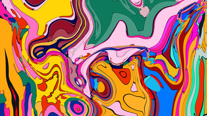 Close up of swirling vibrant colors creating an abstract fluid, and psychedelic pattern design effect