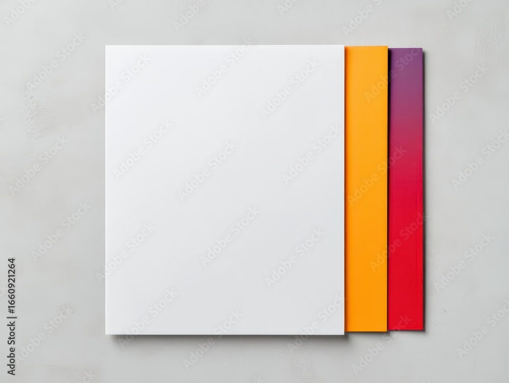 Poster minimalist geometric composition of stacked colorful blocks on a white surface with subtle texture a