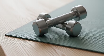 Home Fitness: Dumbbells and Mat Ready for Workout