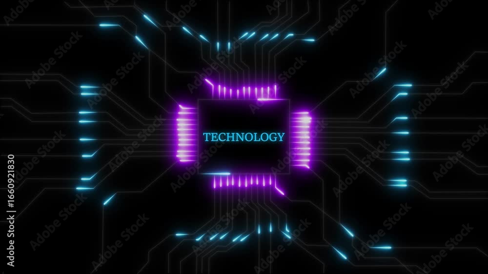Aufkleber abstract cyber technology motion design futuristic technology circuit animation . neon glowing circu