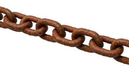 Obraz premium Rusty metal chain link isolated on white background showcasing texture and detail