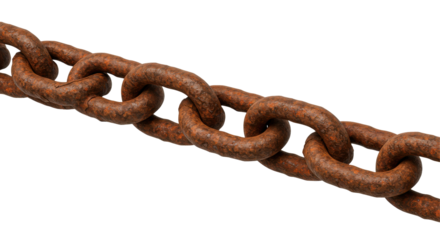 Rusty metal chain link isolated on white background showcasing texture and detail