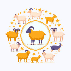 Fototapeta premium Stylized Sheep Circle: A Whimsical Farm Animal Illustration