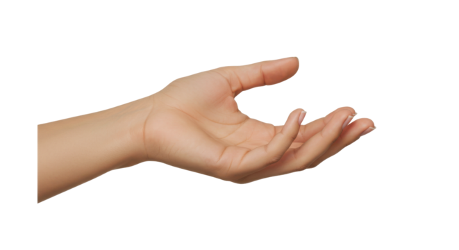 An open hand isolated on white background reaching out symbolizing offering or assistance