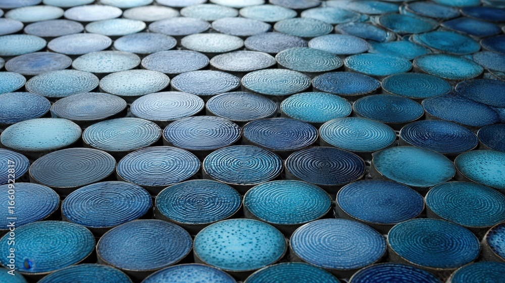 Poster blue circular mosaic tiles textured circular patterns in shades of blue create a visually appealing 