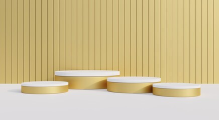 Golden and white podium, gold background for advertising premium popular products, 3d illustration.