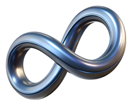 Abstract metallic infinity symbol on black background with subtle lighting