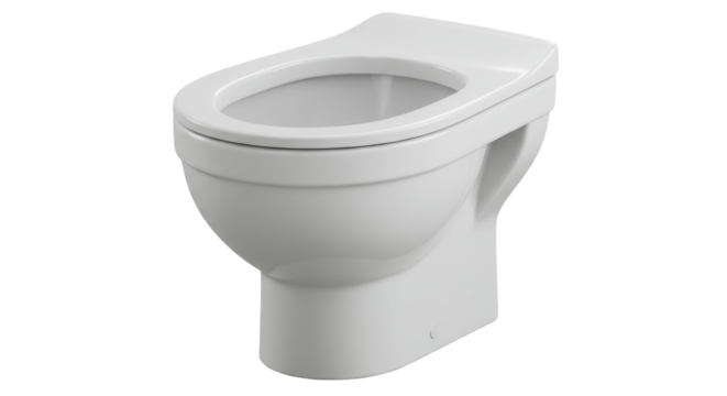 Modern white toilet bowl isolated on white background in a clean bathroom setting with minimal decor