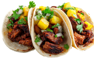  Delicious Tacos al Pastor with Pork Onions and Cilantro White Background
