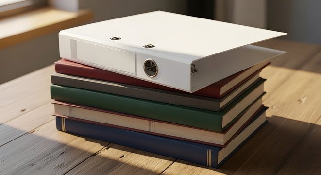 Organized office documents stacked neatly on wooden desk for professional presentation