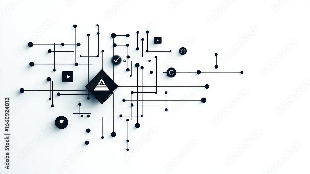Aufkleber abstract digital technology network with interconnected nodes, circuit lines, and geometric shapes r