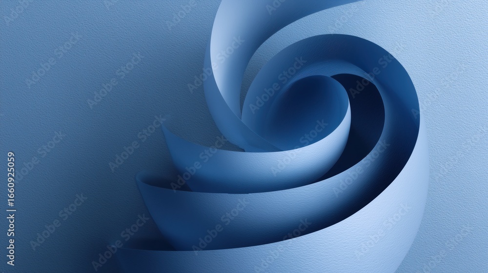 Poster blue dynamic shapes twisting into spiral abstract spiral design in blue tones with a textured backgr