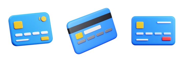 Three Blue Credit Cards Rendered On Transparent Background Representing Banking And Finance