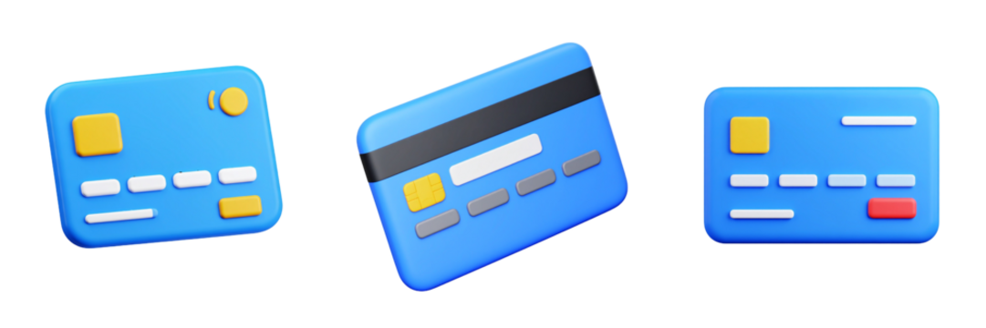 Three Blue Credit Cards Rendered On Transparent Background Representing Banking And Finance - Powered by Adobe