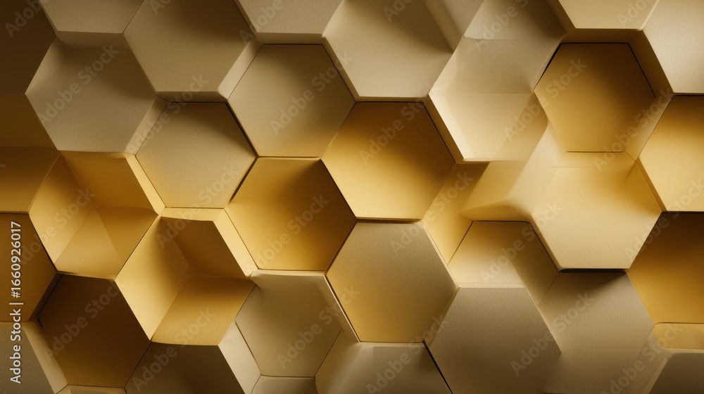Aufkleber modern yellow 3d wall pattern golden hexagonal pattern creating a modern, textured design.
