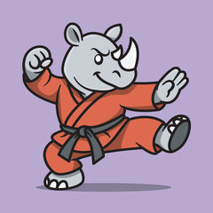 Vector illustration of Rhino doing karate moves
