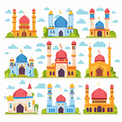 Fototapeta premium Cartoon Mosques Collection: Vector Islamic Architecture
