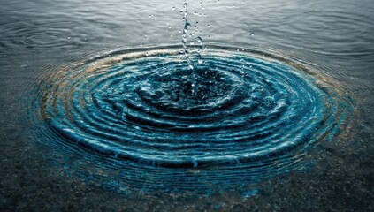 Water droplet impact, concentric ripples