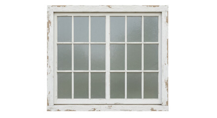Vintage window isolated on white background with frosted glass panes showcasing rustic charm