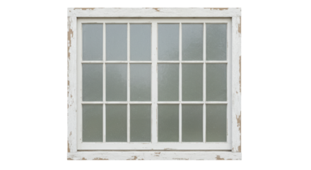 Vintage window isolated on white background with frosted glass panes showcasing rustic charm