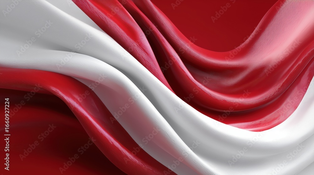 Aufkleber red and white wavy background with flowing silk flowing red and white fabric creates a dynamic and e