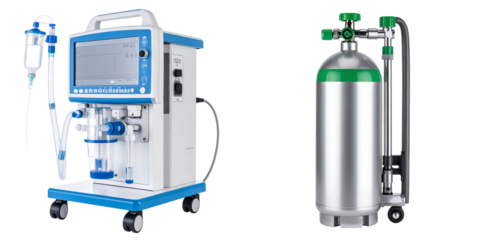 Medical Ventilator And Oxygen Tank On A Transparent Background