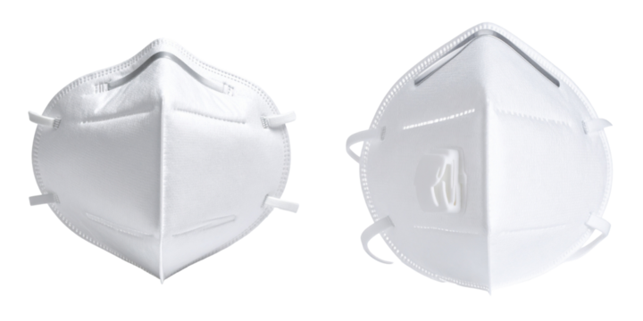 Pair Of White Protective Face Masks Against Transparent Background