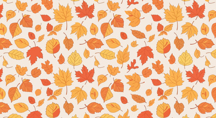 Autumn Leaf Vector Pattern with Fall Foliage in Orange and Yellow Hues Decorative Organic Background