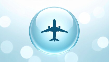 Airplane Silhouette Inside a Blue Bubble with Bokeh Background and Soft Lighting