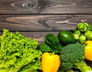 Fresh green and yellow vegetables on dark wood