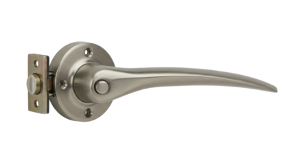 Close up of a sleek modern door handle isolated on white background showcasing elegant design and finish