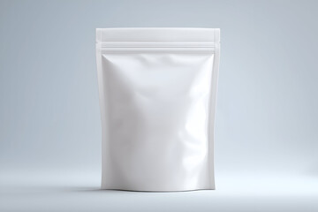 Blank White Packaging Bag with Zipper on Light Background Mockup. Mock up promotion information for marketing announcements and details, blank white space.