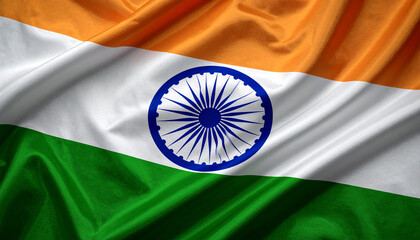 Close-up of the Indian national flag, showing the tricolor with the Ashoka Chakra in the center.