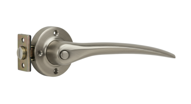 Close up of a sleek modern door handle isolated on white background showcasing elegant design and finish