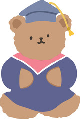 Flat Style Graduation Bear Cartoon Illustration Suitable for Print Design