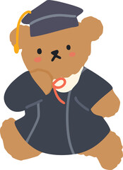 Cute Flat Illustration of Graduation Teddy Bear Holding Face Expression Element