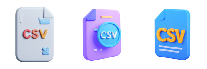 Three Dimensional Render Of CSV File Icons With Transparent Background Showing Digital Data And Information