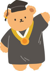 Cute Handdrawn Graduation Bear Celebrating Achievement Illustration Graphic Element