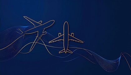 Elegant Gold Airplane Silhouettes Against a Deep Blue Background