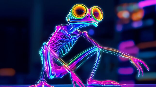 Colorful glowing frog skeleton