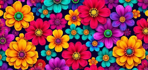 Vibrant seamless pattern of abstract organic flowers in rainbow hues,  paint,  rainbow
