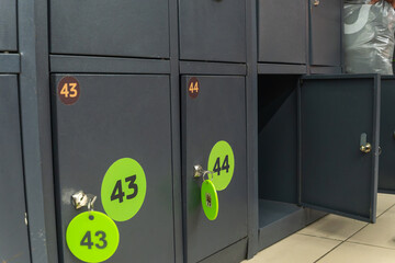 Simple locker storage with numbered keys. Secure bag storage lockers with numbered keys convenient...