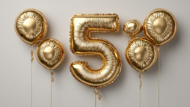 Gold balloons forming the number five
