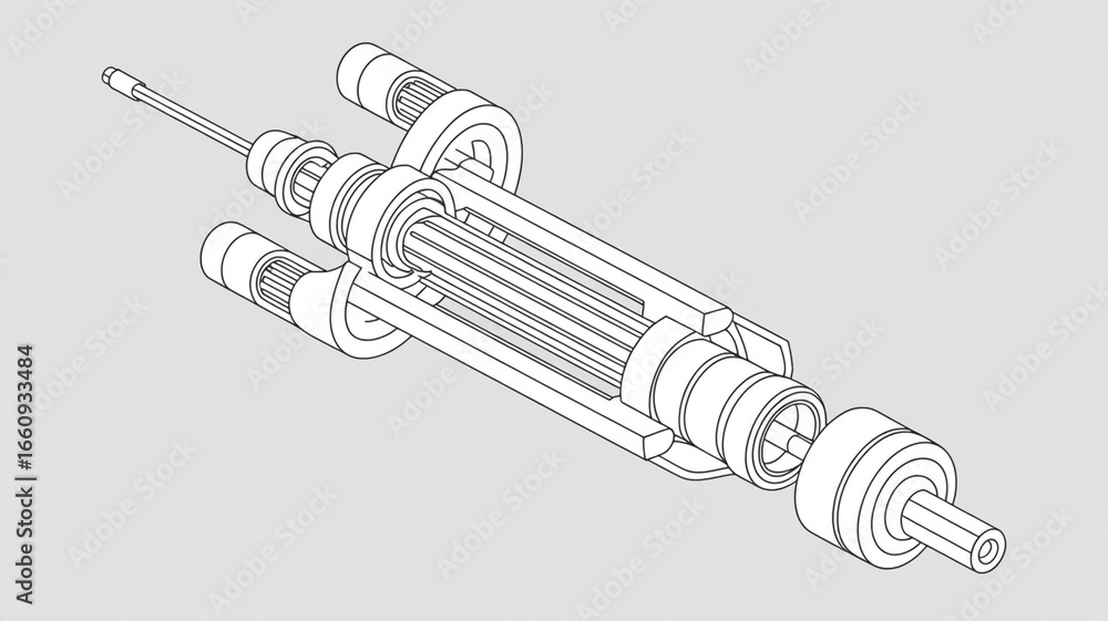 Poster a detailed technical blueprint drawing of a mechanical machine, showcasing engineering design and in