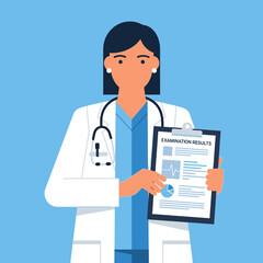 Doctor holding a medical chart with a stethoscope around neck.